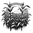 corn field wwith sunset rolling field in background tattoo design idea