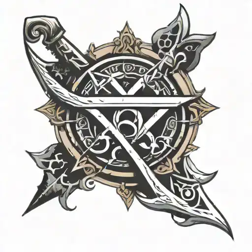 ALPHA OMEGA SYMBOL AND BLADES tattoo design idea