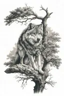 wolf under a oak tree tattoo design idea