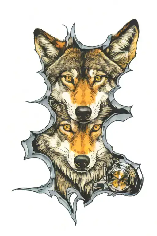 Wolf looking at reflection within the eye tattoo design idea