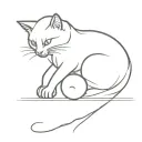 one line drow cat playing with ball of wool playing tattoo design idea