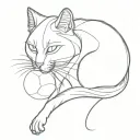 one line drow cat playing with ball of wool playing tattoo design idea