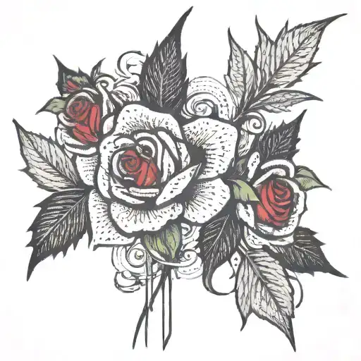 rose with thorns wrapping around words "Roses Have Thorns" tattoo design idea
