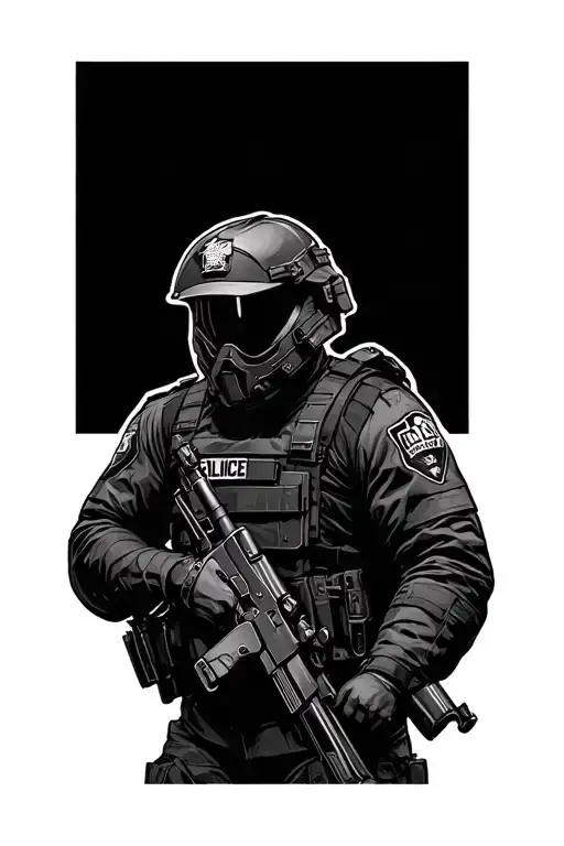 warrior police swat uniform tattoo design idea