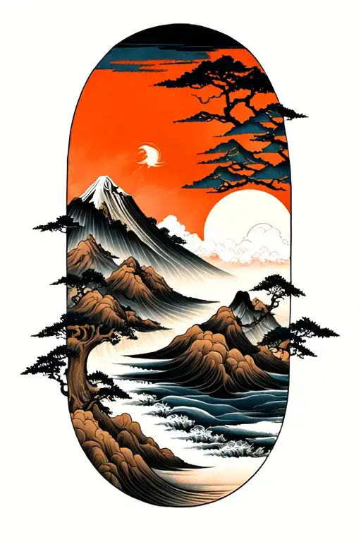 zen mountain range forming the shape tattoo design idea