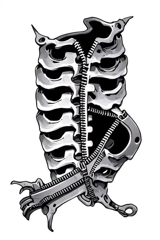 mechanical spine with a zipper partially open tattoo design idea