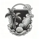 sea shell, palm tree, waves tattoo design idea