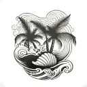 sea shell, palm tree, waves tattoo design idea