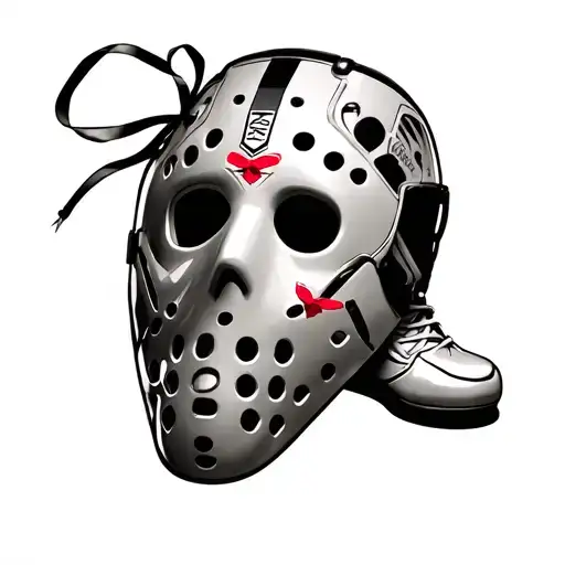 goalie mask with ballet shoes tattoo design idea