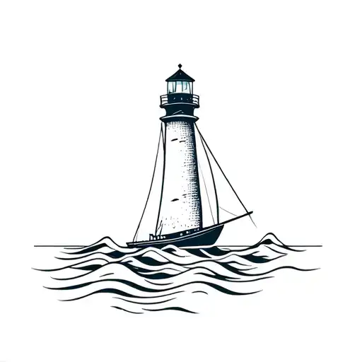 Lighthouse sailboat waves Möven tattoo design idea