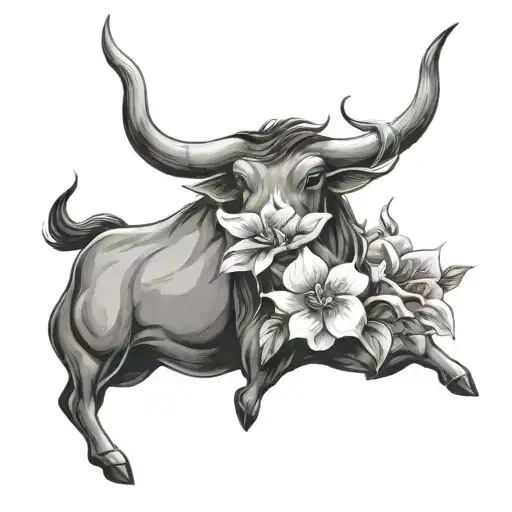 Create a tattoo of a Taurus symbol year of the and musical staffs and sakura tattoo design idea