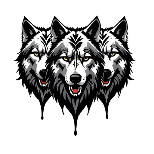 three tribal wolves facing front view  tattoo design idea