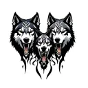 three tribal wolves facing front view  tattoo design idea