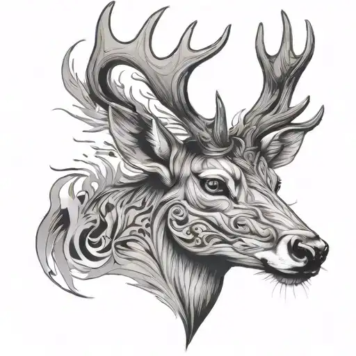 deer head emerging tattoo design idea