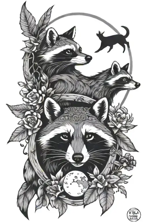Raccoons, Moon and stars, Floral, Witch Runes, Viking, Deer Antlers tattoo design idea