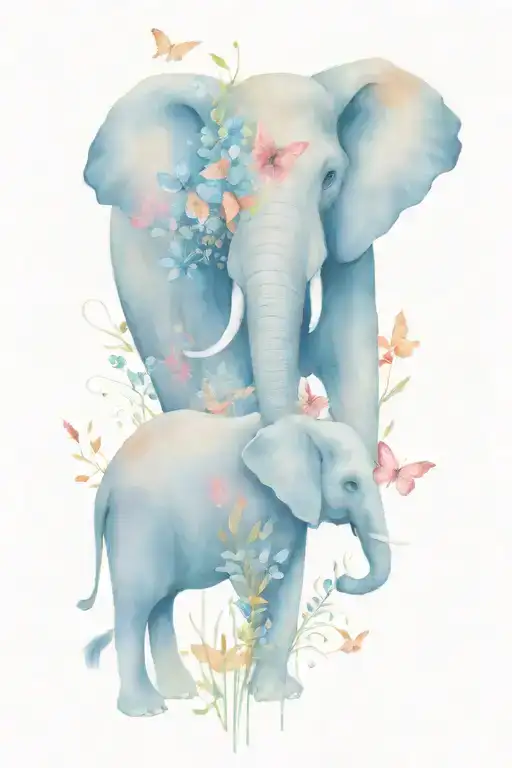 elephant shooting out flowers and butterflies on back 444  tattoo design idea