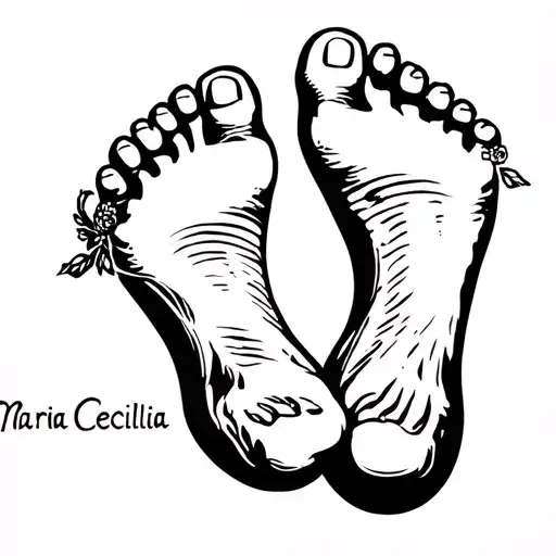 A child foot with the name Maria Cecilia below tattoo design idea