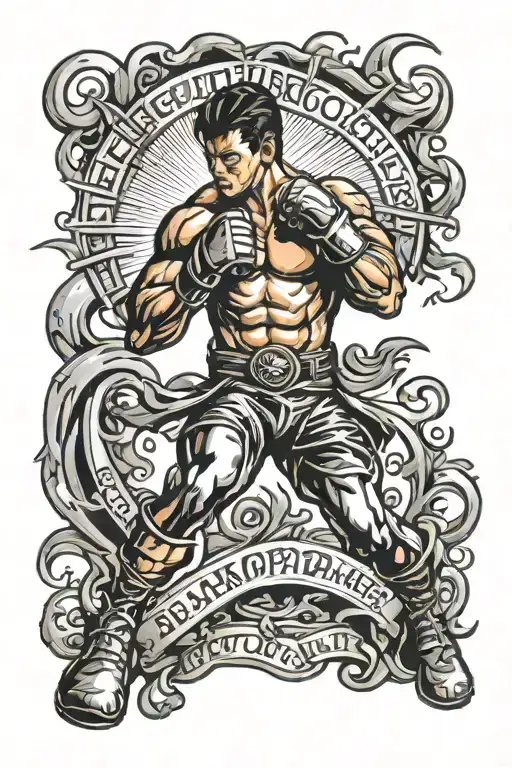 fighting kickboxing and never surrender with an unbreakable spirit  tattoo design idea