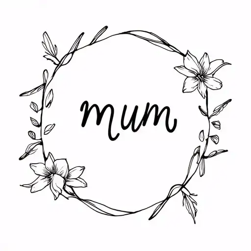 mum written, freesia flowers surrounding tattoo design idea