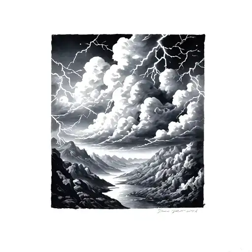 Clouds and lightning realistic for the arm tattoo design idea