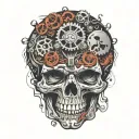 overthinking scull gears with broken heart tattoo design idea