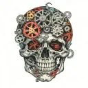 overthinking scull gears with broken heart tattoo design idea