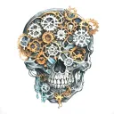 overthinking scull gears with broken heart tattoo design idea