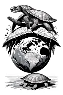 Turtles all the way down, flat earth, firmament, turtles on back going down under earth tattoo design idea