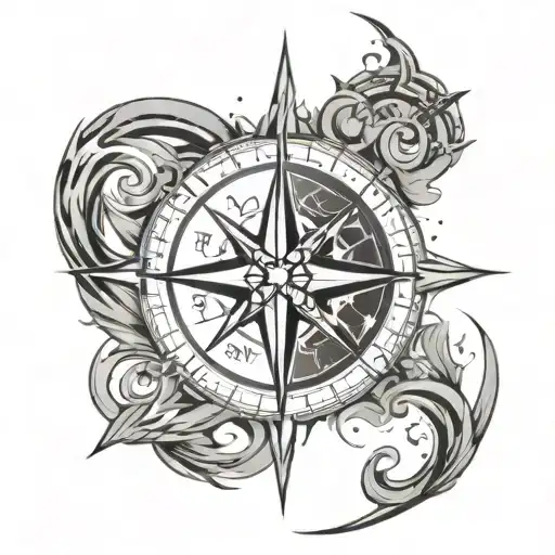 Design a tattoo that incorporates religious symbols in punjabi and abstract way, reflecting religious faith, compass  tattoo design idea