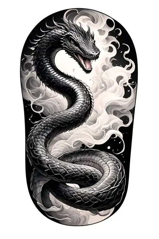 Mist Serpent: A snake made of swirling fog, its body partially dissolving into mist as it wraps the bicep. Minimal linew tattoo design idea