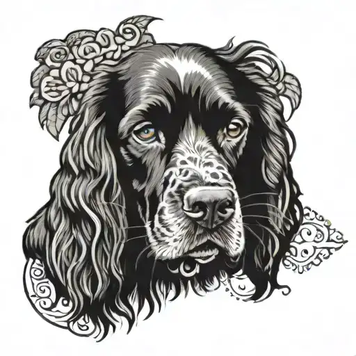 zaviyar written in old english cocker spaniel tattoo design idea