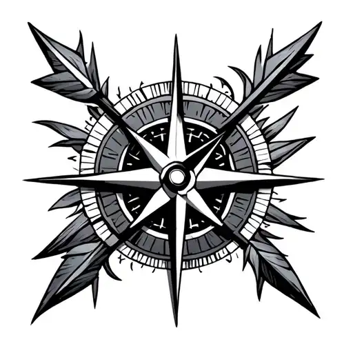 arrow with Nautical compass  intertwined tattoo design idea