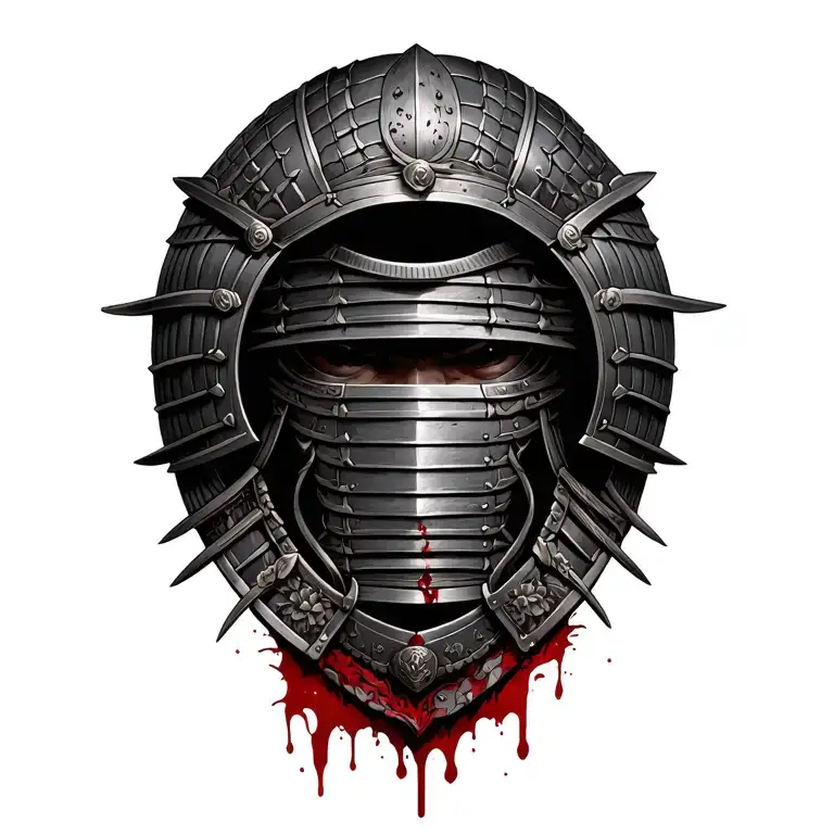 samurai armor with elements of wounds and blood tattoo design idea