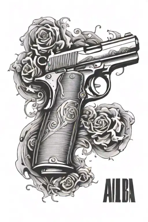 gun with Alba tattoo design idea