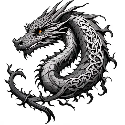 Celtic dragon wrapped with vines tattoo design idea