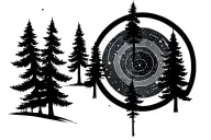 pine trees, circle, pulsar map, big dipper constellation tattoo design idea