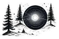 pine trees, circle, pulsar map, big dipper constellation tattoo design idea