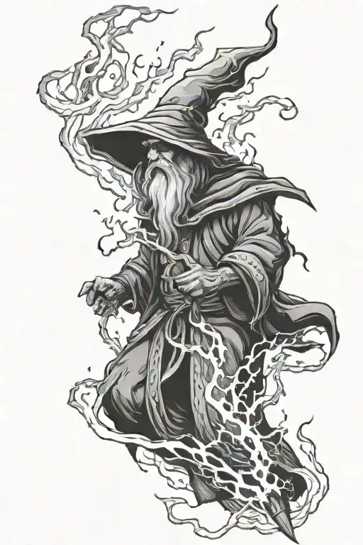 wizard summoning lightning tattoo design idea