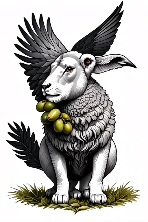 lion lamb dove carrying an olive tattoo design idea