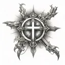 Hayes with crosses and sun shining tattoo design idea