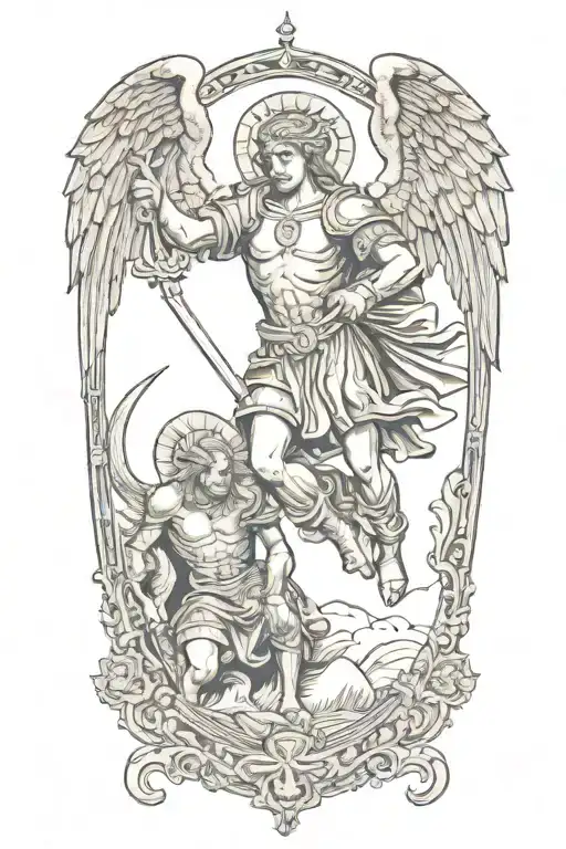 Saint Michael killing a demon with rams head tattoo tattoo design idea