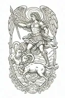 Saint Michael killing a demon with rams head tattoo tattoo design idea