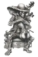 Sad skeleton standing and crying while playing violin tattoo design idea
