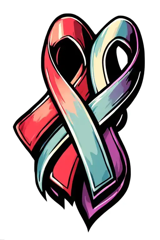 three cancer ribbons intertwined representing lung, colon and skin cancers tattoo design idea