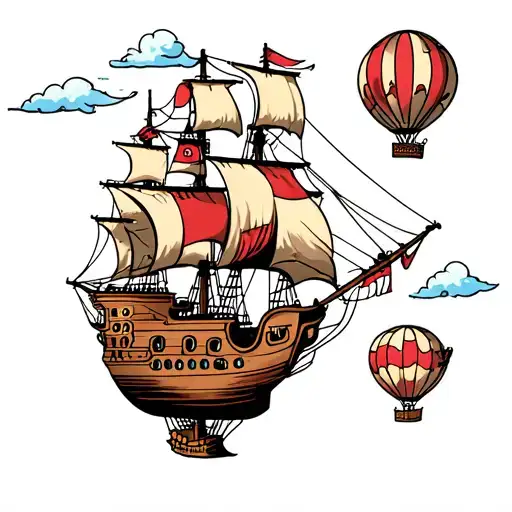 pirate ship hot air balloon tattoo design idea