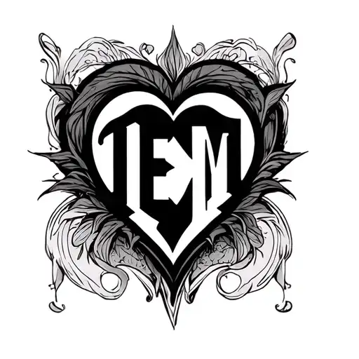 monogram with initials JEM heart tattoo design idea
