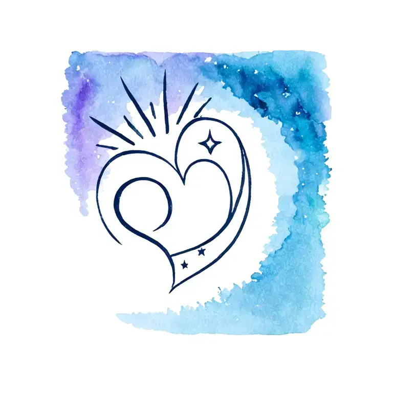 fine line heart symbol incorporating a sun and moon tattoo design idea