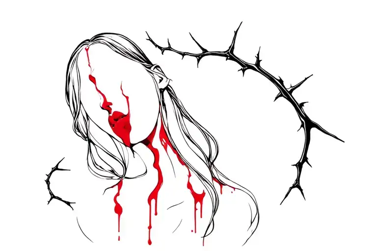 Blood, thorns, crying woman tattoo design idea