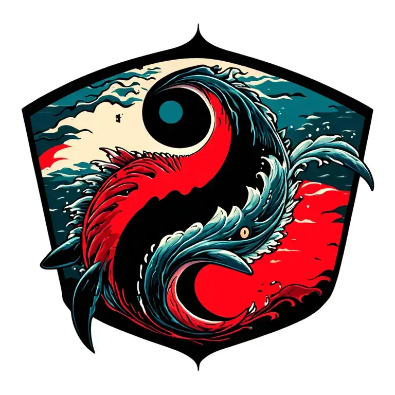 yin yang shark swimming tattoo design idea
