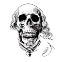 Ben Franklin skeleton skull with mouth open tattoo design idea
